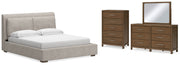 Cabalynn King Upholstered Bed with Mirrored Dresser and Chest