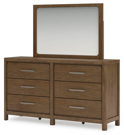 Cabalynn King Upholstered Bed with Mirrored Dresser