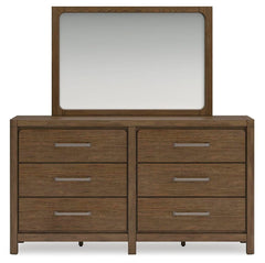 Cabalynn California King Upholstered Bed with Mirrored Dresser