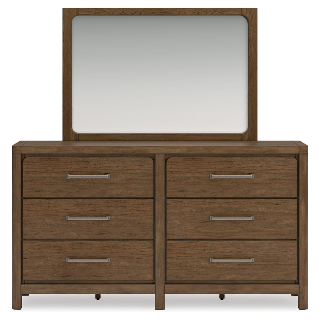Cabalynn Queen Upholstered Bed with Mirrored Dresser and Chest