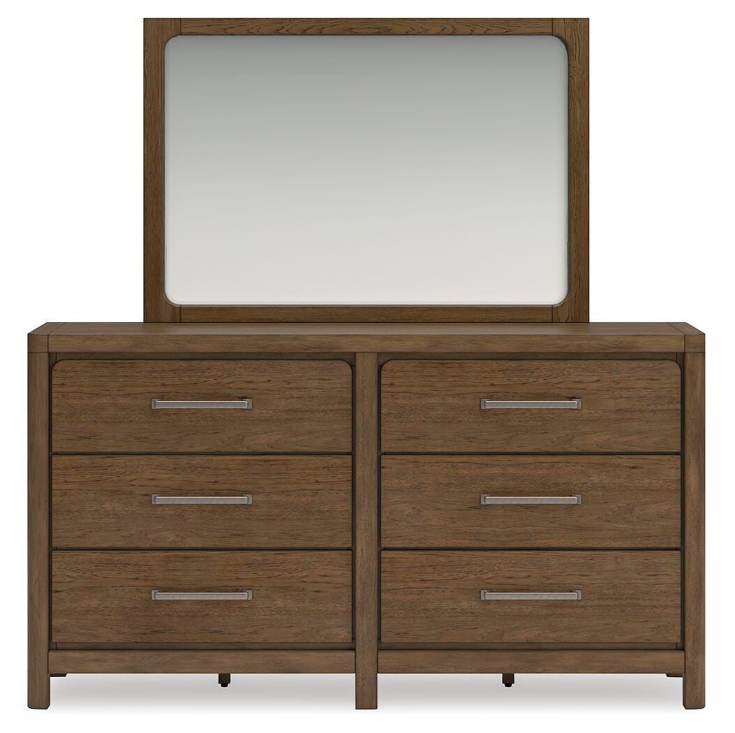 Cabalynn King Upholstered Bed with Mirrored Dresser