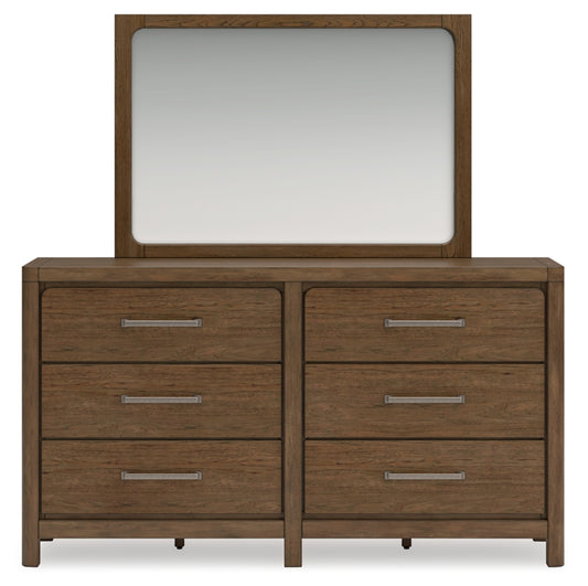 Cabalynn California King Panel Bed with Storage with Mirrored Dresser