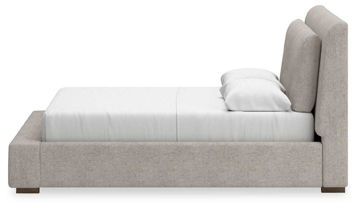 Cabalynn Queen Upholstered Bed with Mirrored Dresser