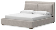Cabalynn California King Upholstered Bed with Mirrored Dresser
