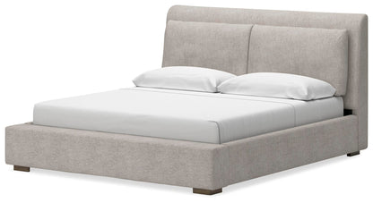 Cabalynn California King Upholstered Bed with Mirrored Dresser