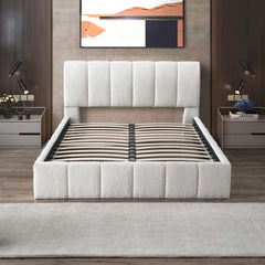 Cama Queen Hilar con plataforma de bouclé blanca