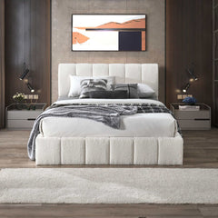 Cama tamaño king Hilar con plataforma en bouclé blanca