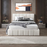 Cama Queen Hilar con plataforma de bouclé blanca