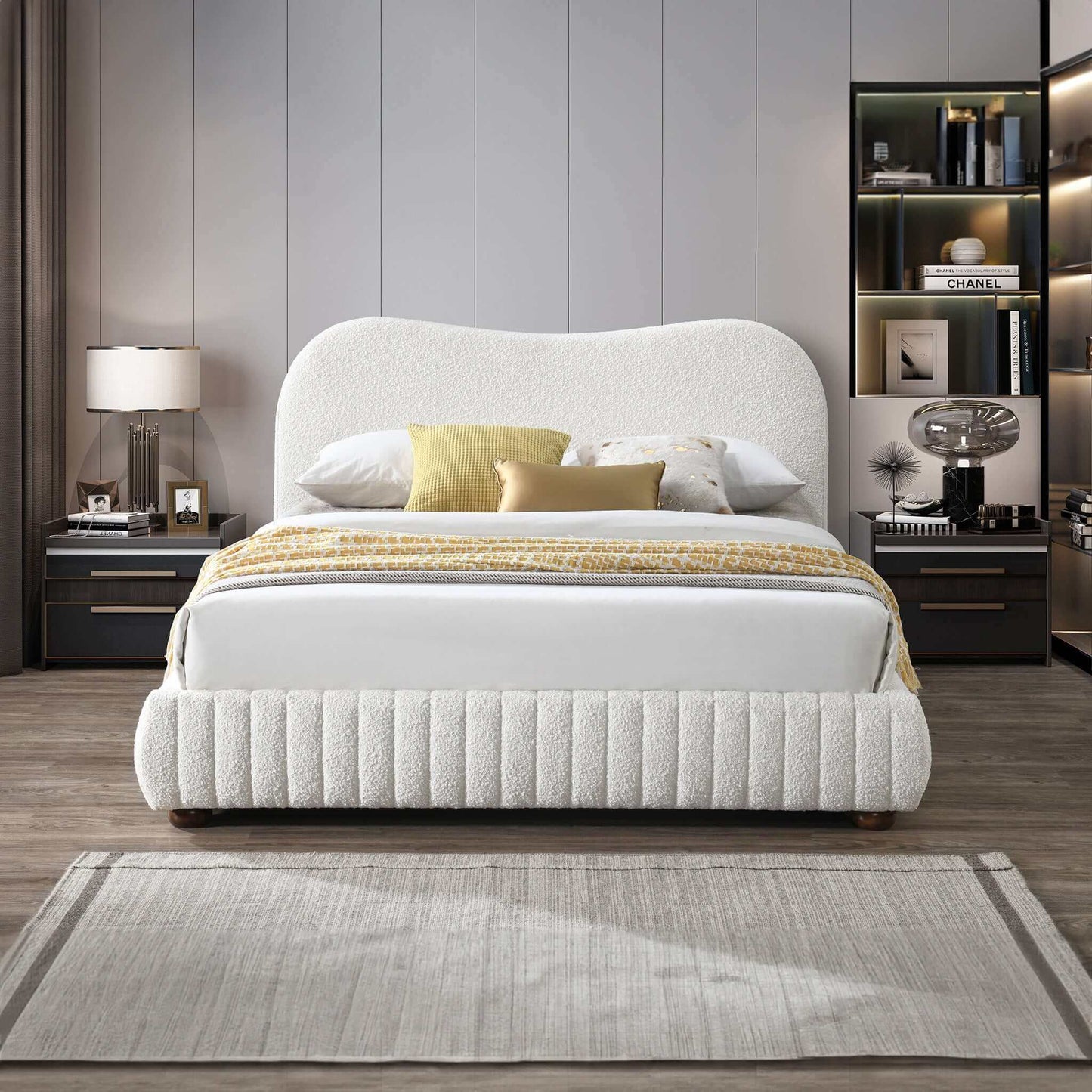 Norme Boucle Upholstered Queen Size Platform Bed In Cream