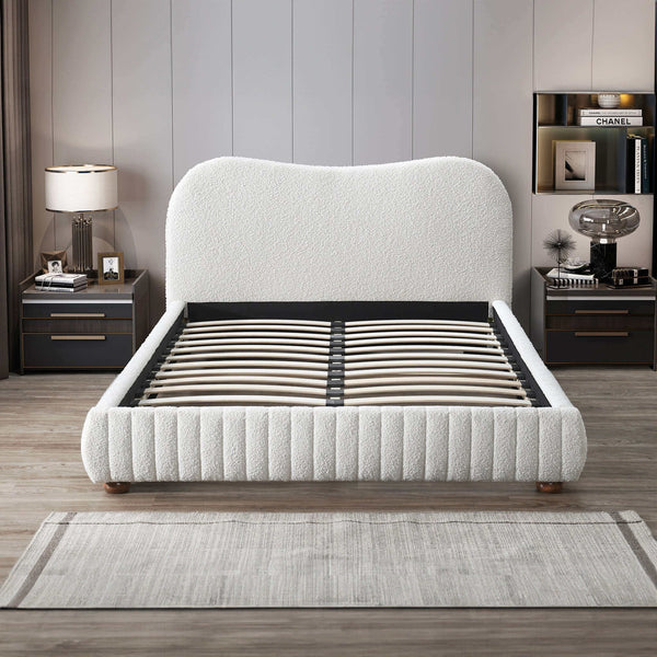 Norme Boucle Upholstered Queen Size Platform Bed In Cream