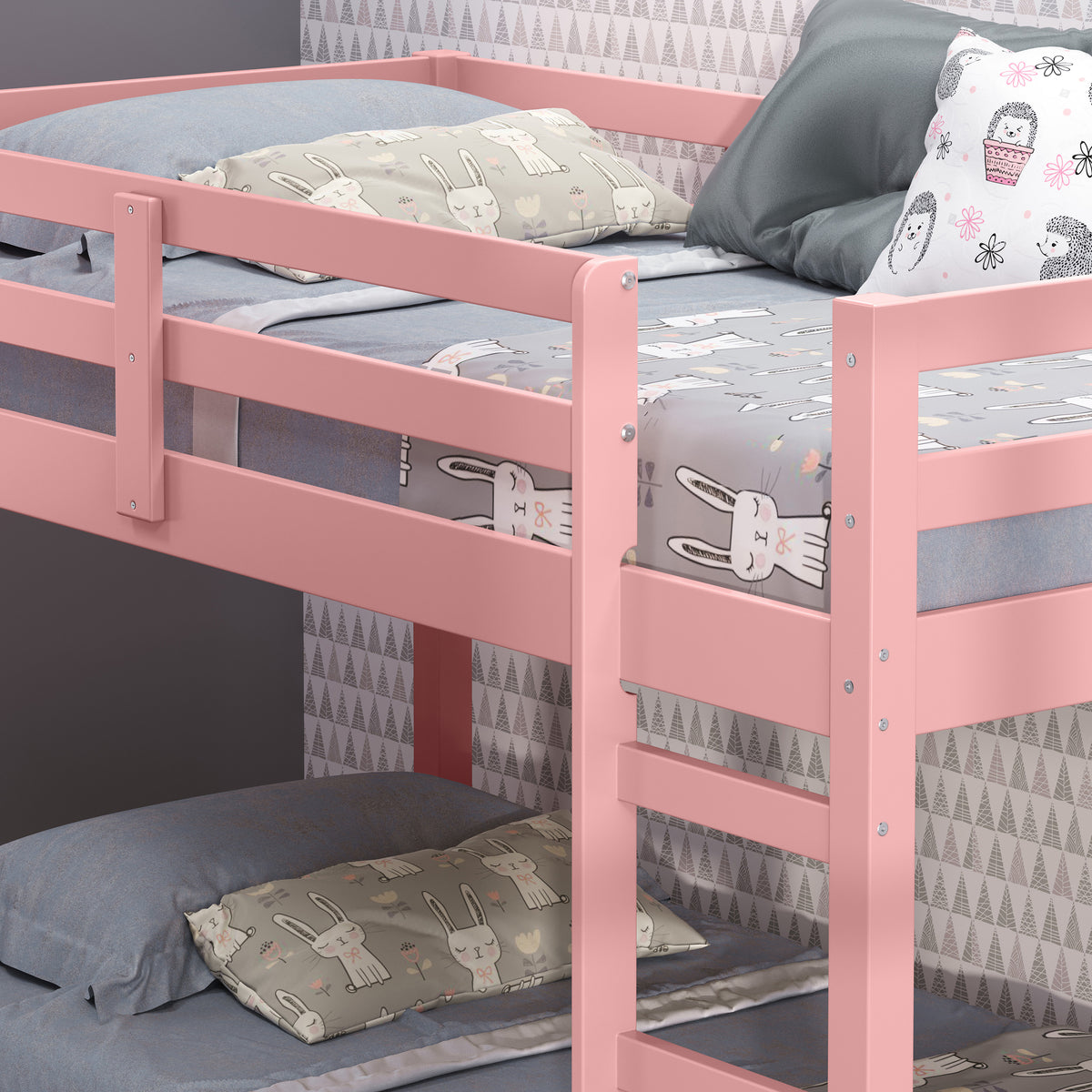 Cama alta doble de madera maciza para adolescentes Gastón II