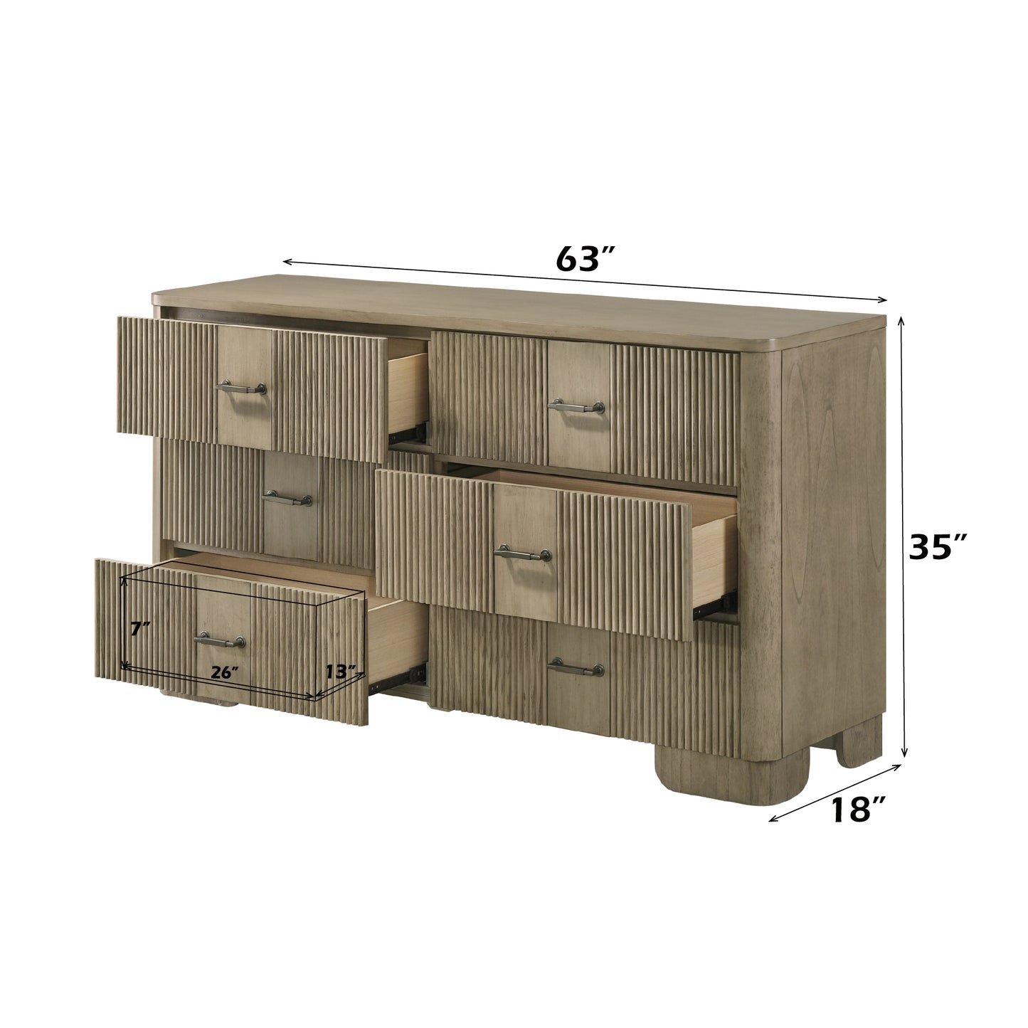 Lakkari 6 - Drawer Rectangular Dresser with Metal Knob