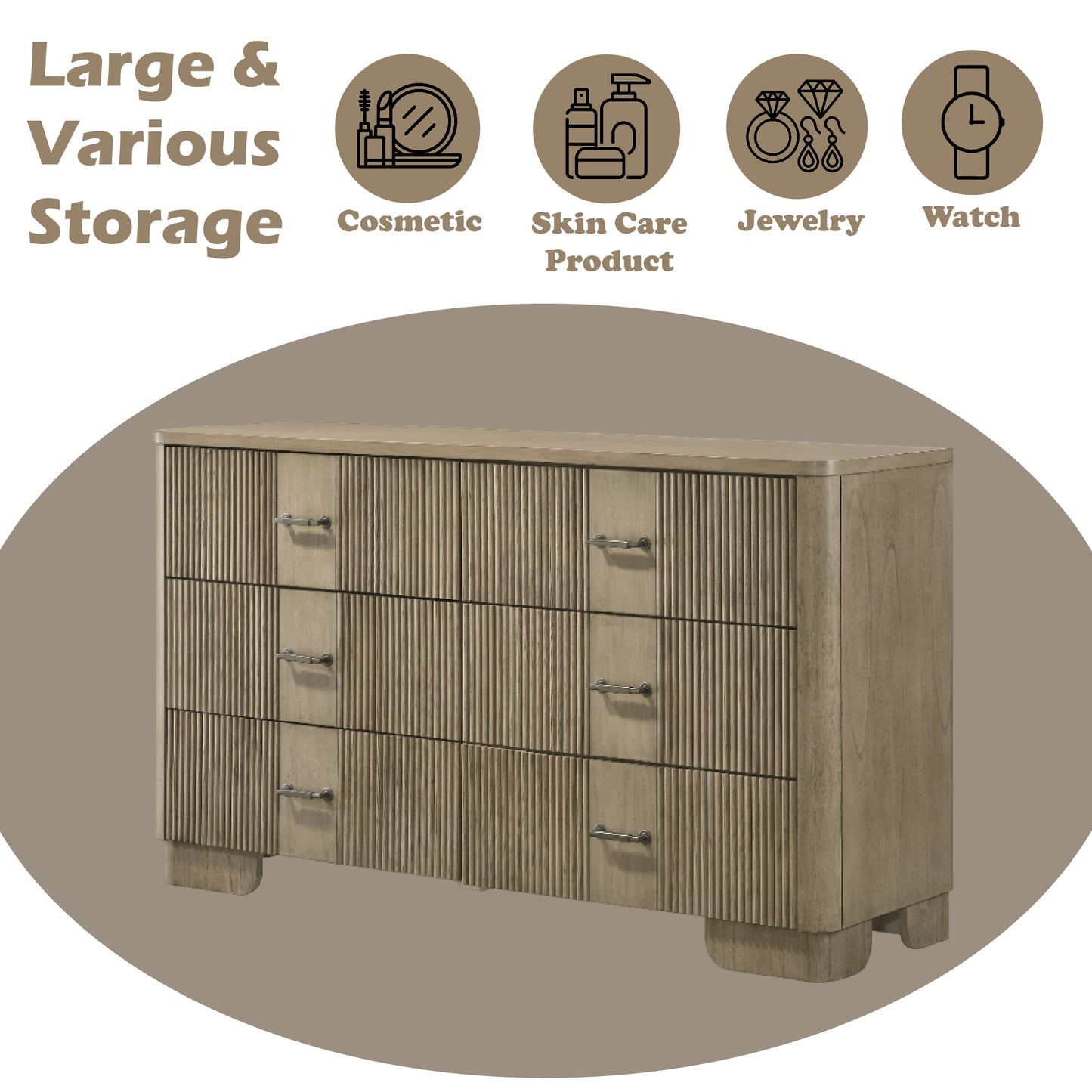 Lakkari 6 - Drawer Rectangular Dresser with Metal Knob