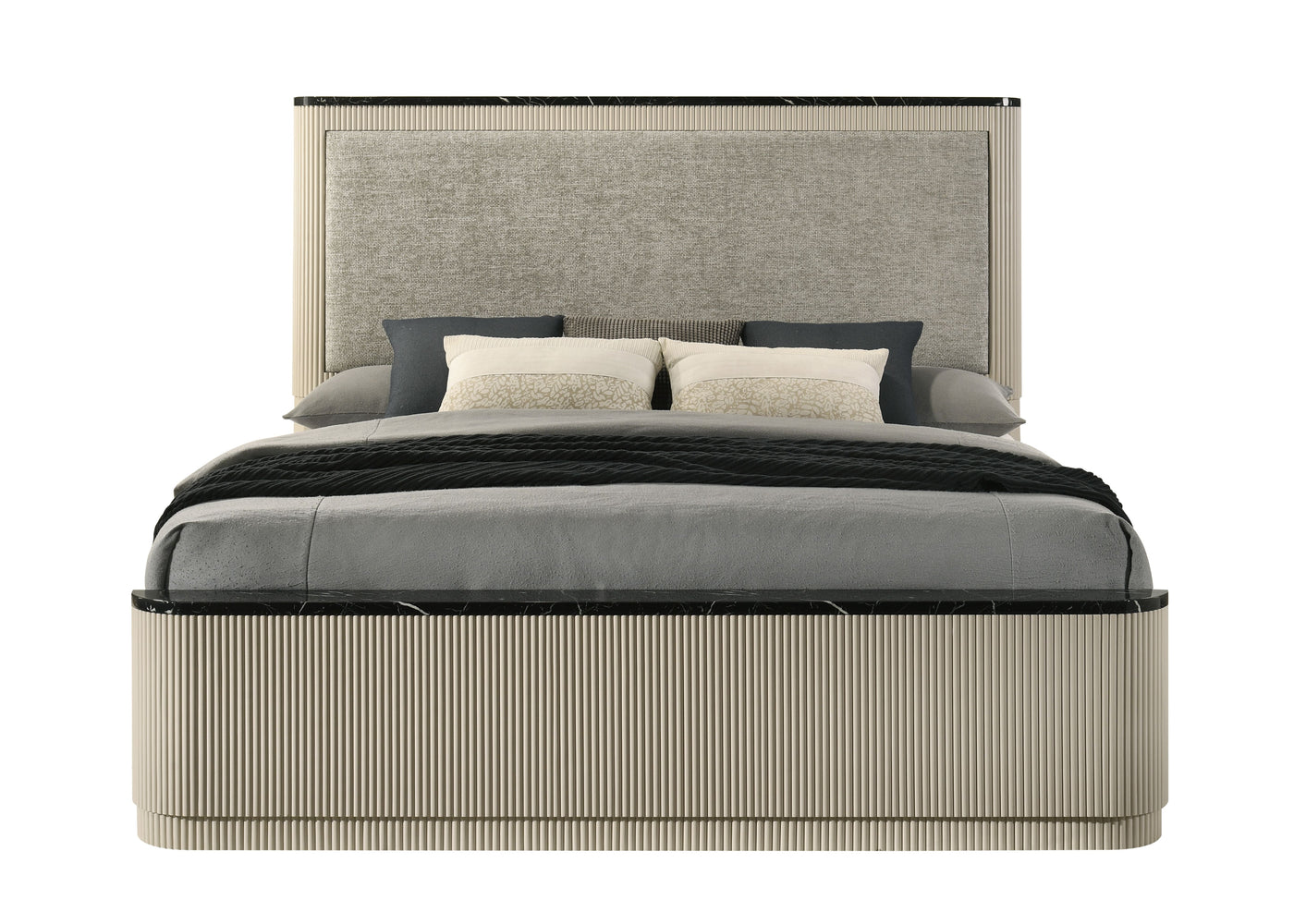 Travonte Linen Upholstered Eastern King Bed with Vertical Pattern Design
