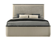 Travonte Linen Upholstered Eastern King Bed with Vertical Pattern Design