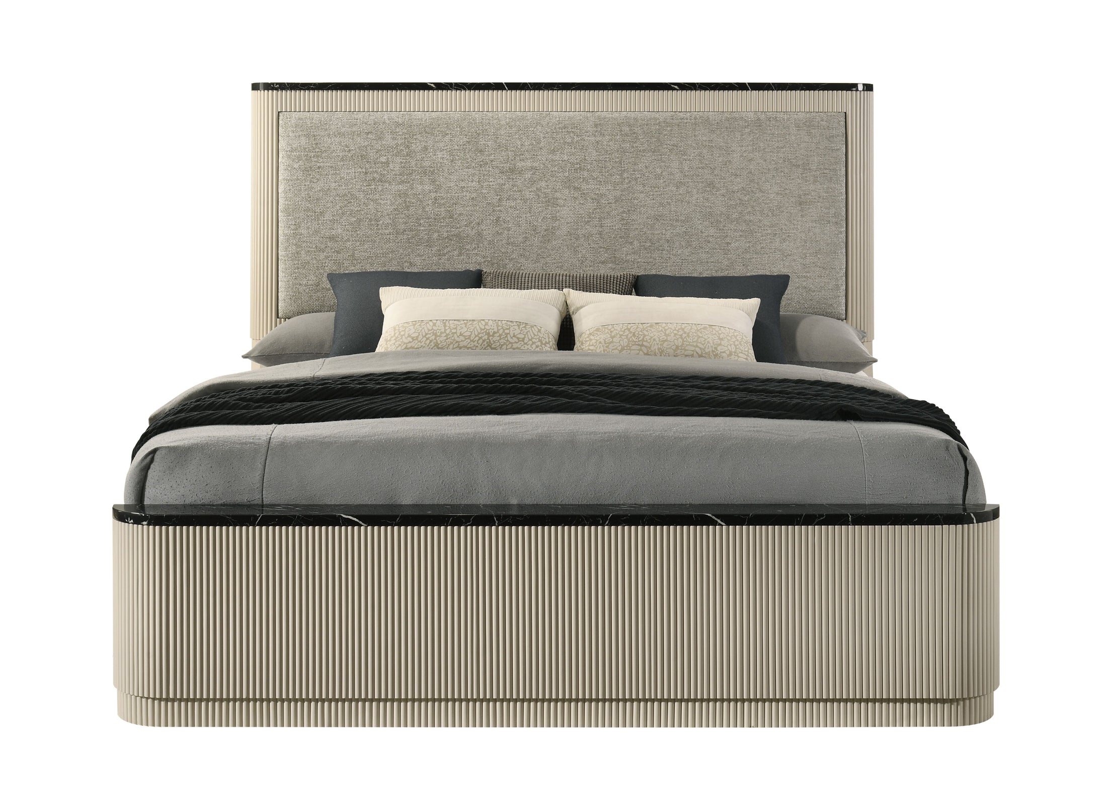 Travonte Linen Upholstered Eastern King Bed with Vertical Pattern Design