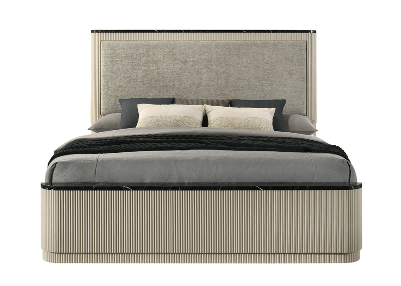 Travonte Linen Upholstered Eastern King Bed with Vertical Pattern Design