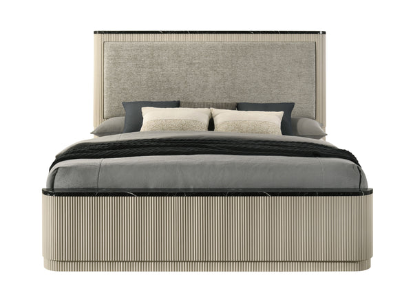 Travonte Linen Upholstered Queen Bed with Vertical Pattern Design