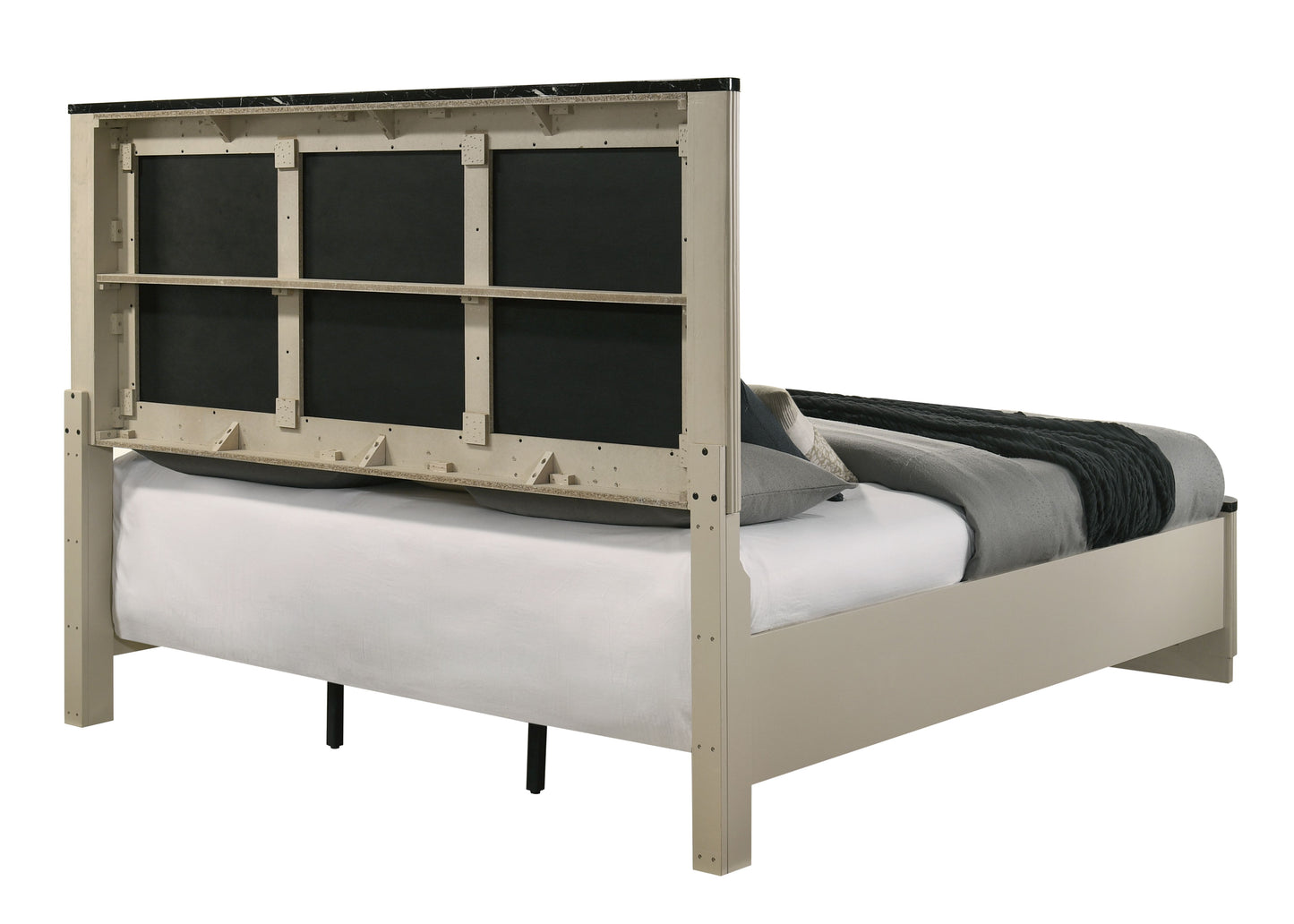 Travonte Linen Upholstered Queen Bed with Vertical Pattern Design