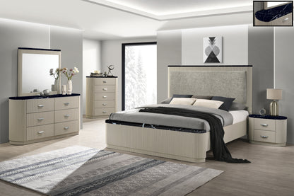 Travonte Linen Upholstered Queen Bed with Vertical Pattern Design