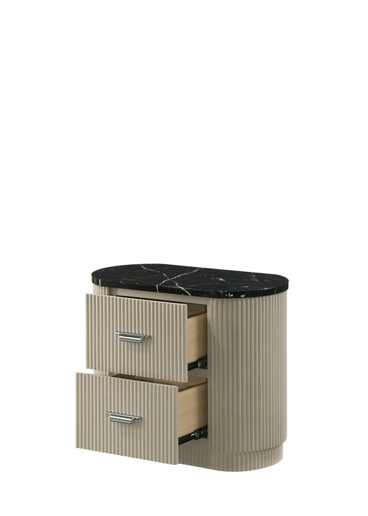 Travonte 2 - Drawer Oval Nightstand with Marble Print Top