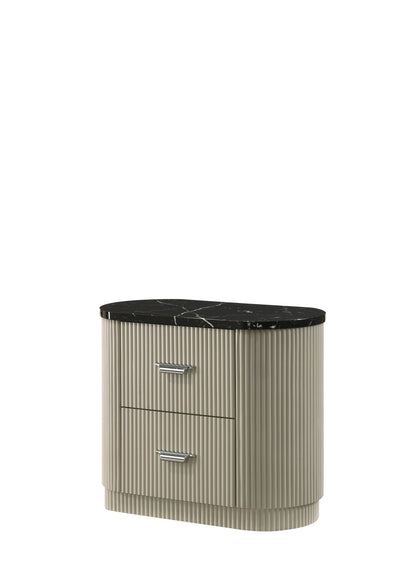 Travonte 2 - Drawer Oval Nightstand with Marble Print Top