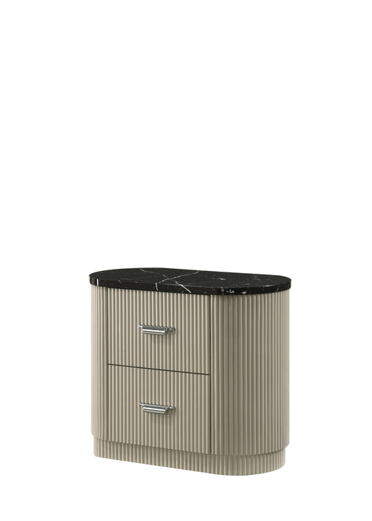 Travonte 2 - Drawer Oval Nightstand with Marble Print Top
