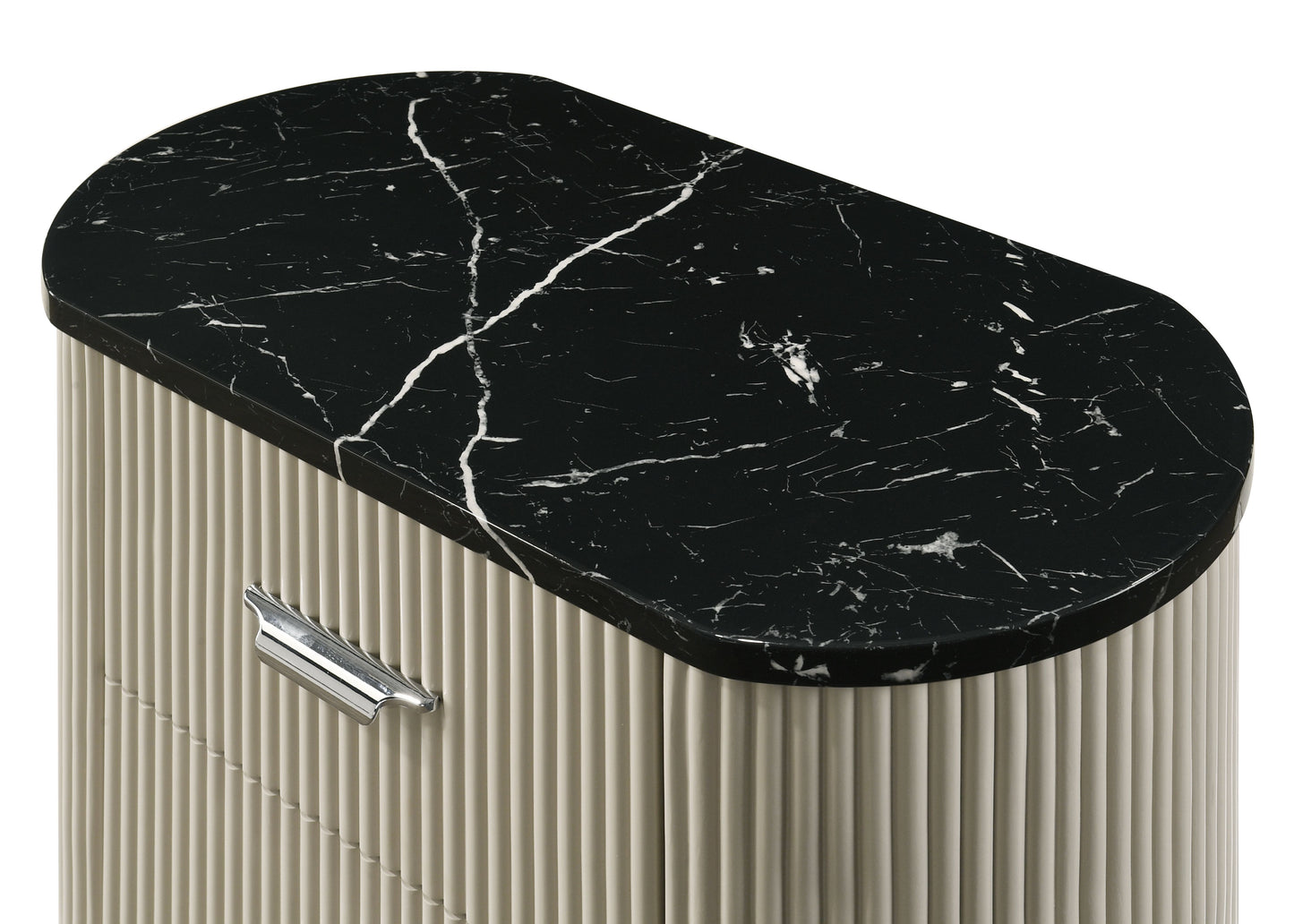 Travonte 2 - Drawer Oval Nightstand with Marble Print Top