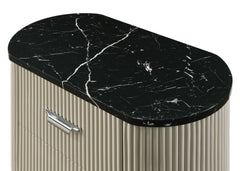 Travonte 2 - Drawer Oval Nightstand with Marble Print Top