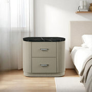 Travonte 2 - Drawer Oval Nightstand with Marble Print Top