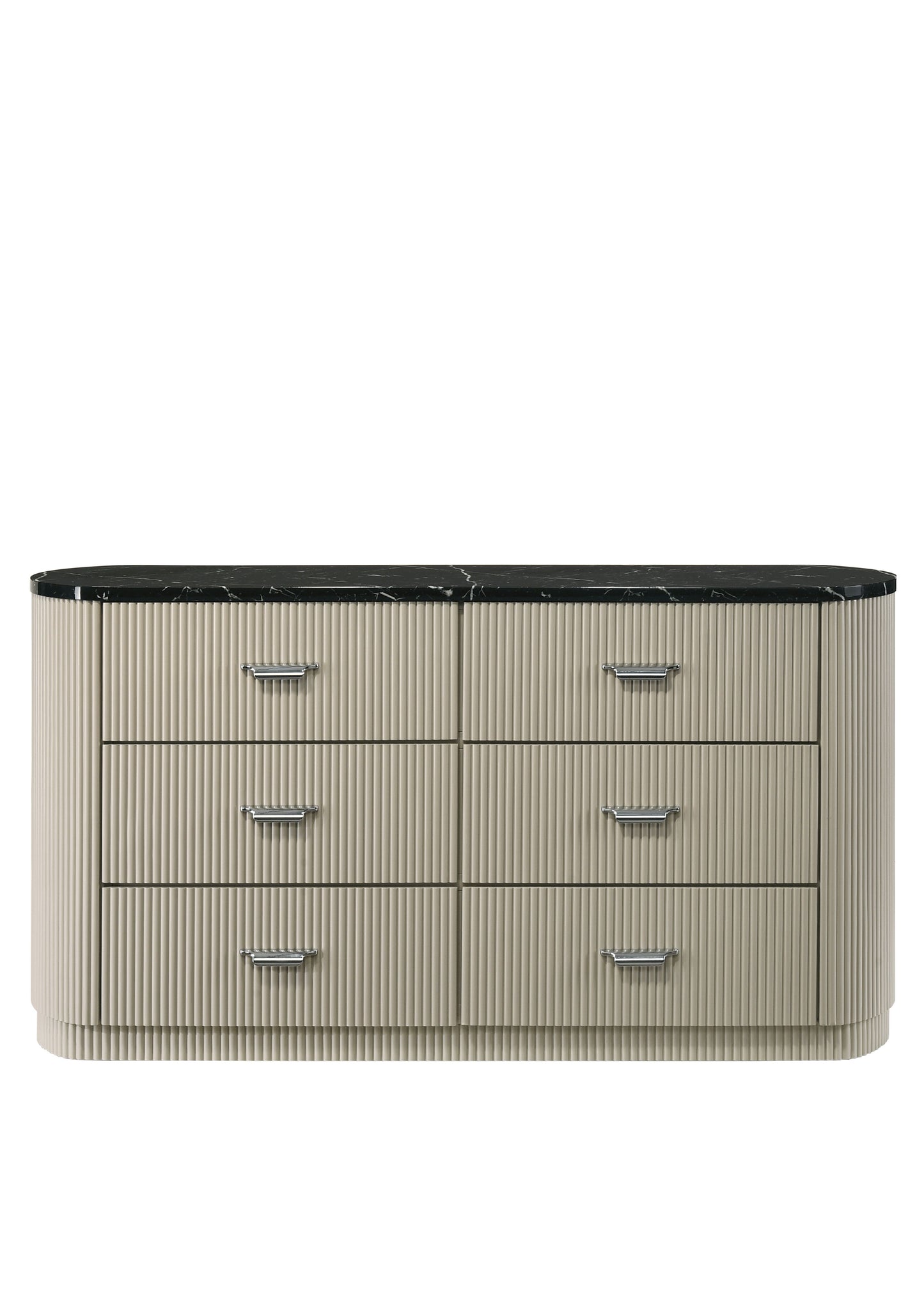Travonte 6 - Drawer Oval Dresser with Marble Print Top