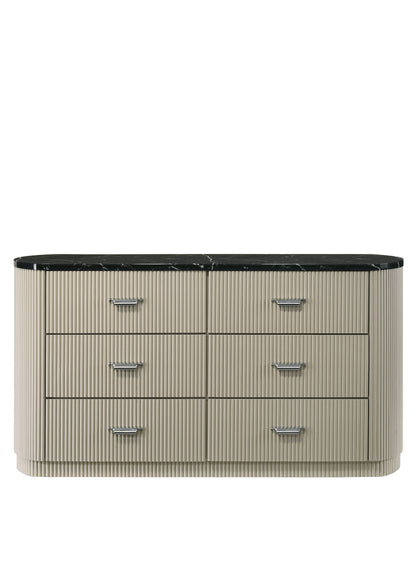 Travonte 6 - Drawer Oval Dresser with Marble Print Top