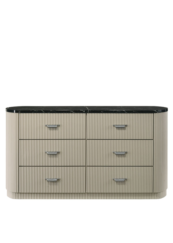 Travonte 6 - Drawer Oval Dresser with Marble Print Top