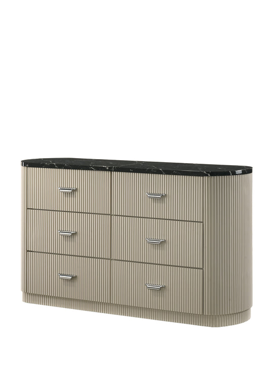 Travonte 6 - Drawer Oval Dresser with Marble Print Top