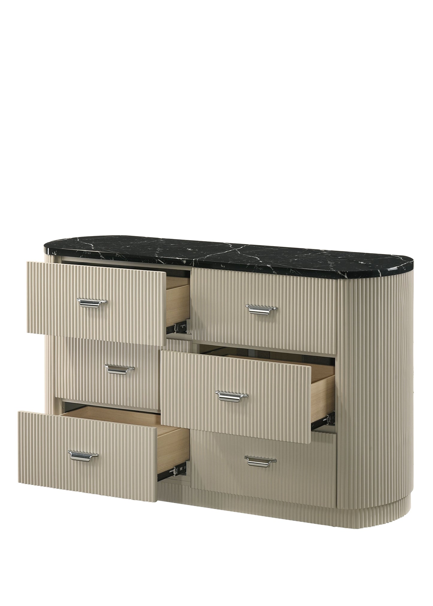 Travonte 6 - Drawer Oval Dresser with Marble Print Top