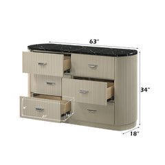 Travonte 6 - Drawer Oval Dresser with Marble Print Top