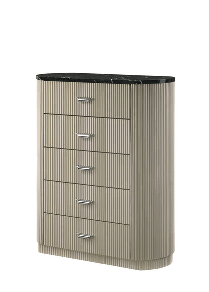 Travonte 5 - Drawer Oval Chest with Marble Print Top