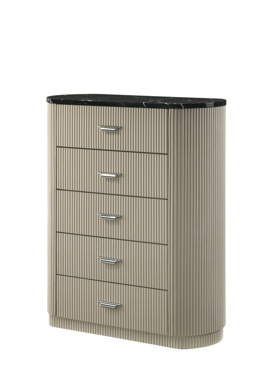 Travonte 5 - Drawer Oval Chest with Marble Print Top