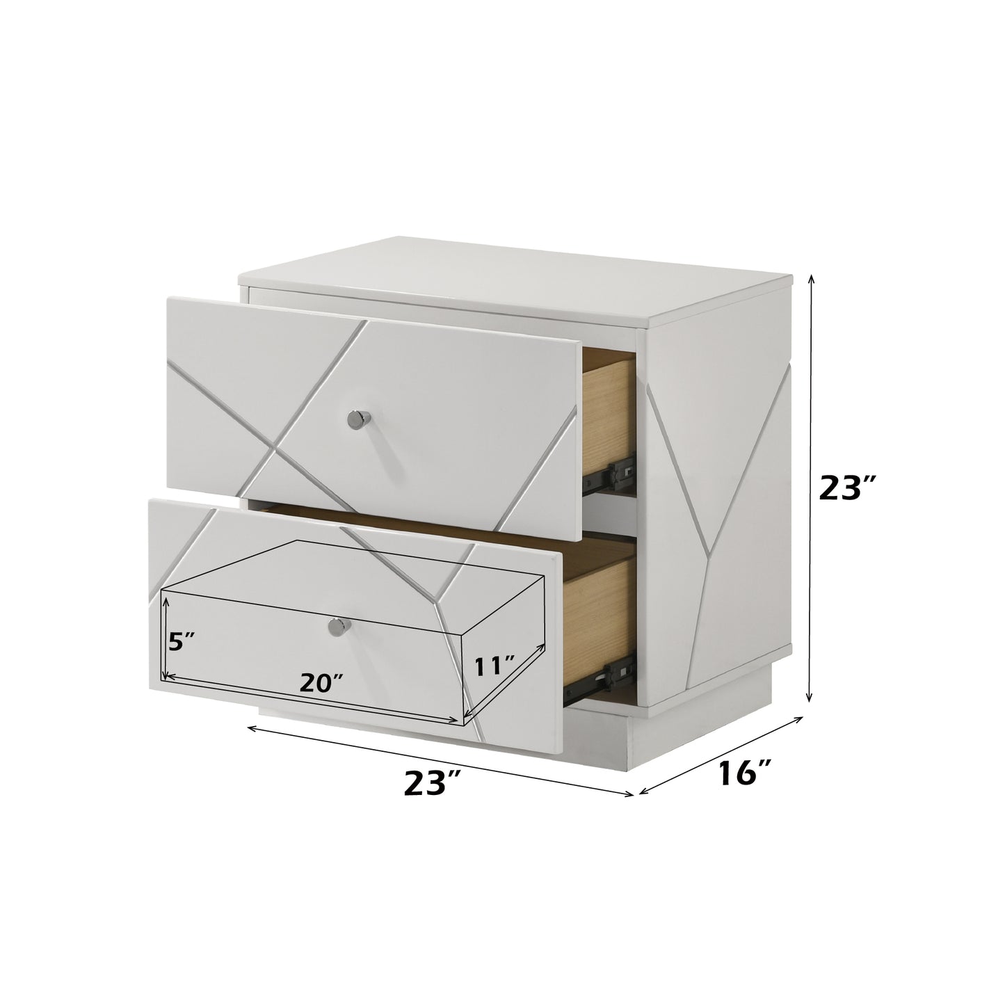 Esther 2 - Drawer Rectangular Nightstand with Embossed Lines Design