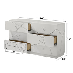 Esther 6 - Drawer Rectangular Dresser with Embossws Lines Design