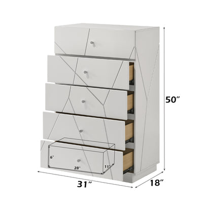 Esther 5 - Drawer Rectangular Chest with Embossws Lines Design