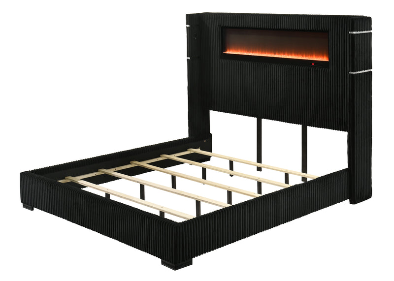 Garner EK Bed with Fireplace, LED, Reading Light, Speaker, Bluetooth & USB