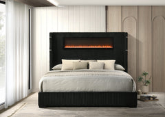 Garner EK Bed with Fireplace, LED, Reading Light, Speaker, Bluetooth & USB