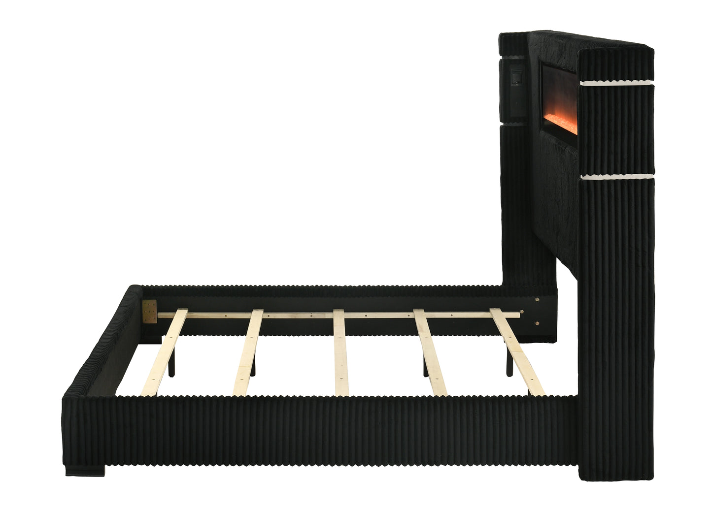Garner Queen Bed with Fireplace, LED, Reading Light, Speaker, Bluetooth & USB