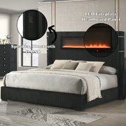 Garner EK Bed with Fireplace, LED, Reading Light, Speaker, Bluetooth & USB