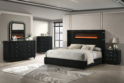 Garner EK Bed with Fireplace, LED, Reading Light, Speaker, Bluetooth & USB