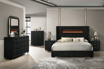 Garner Queen Bed with Fireplace, LED, Reading Light, Speaker, Bluetooth & USB