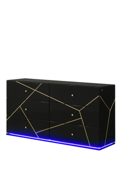 Esther 6 Drawer Dresser in Black with LED Lighting