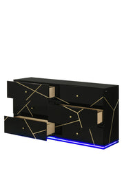 Esther 6 Drawer Dresser in Black with LED Lighting