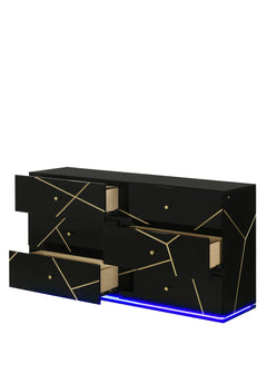 Esther 6 Drawer Dresser in Black with LED Lighting